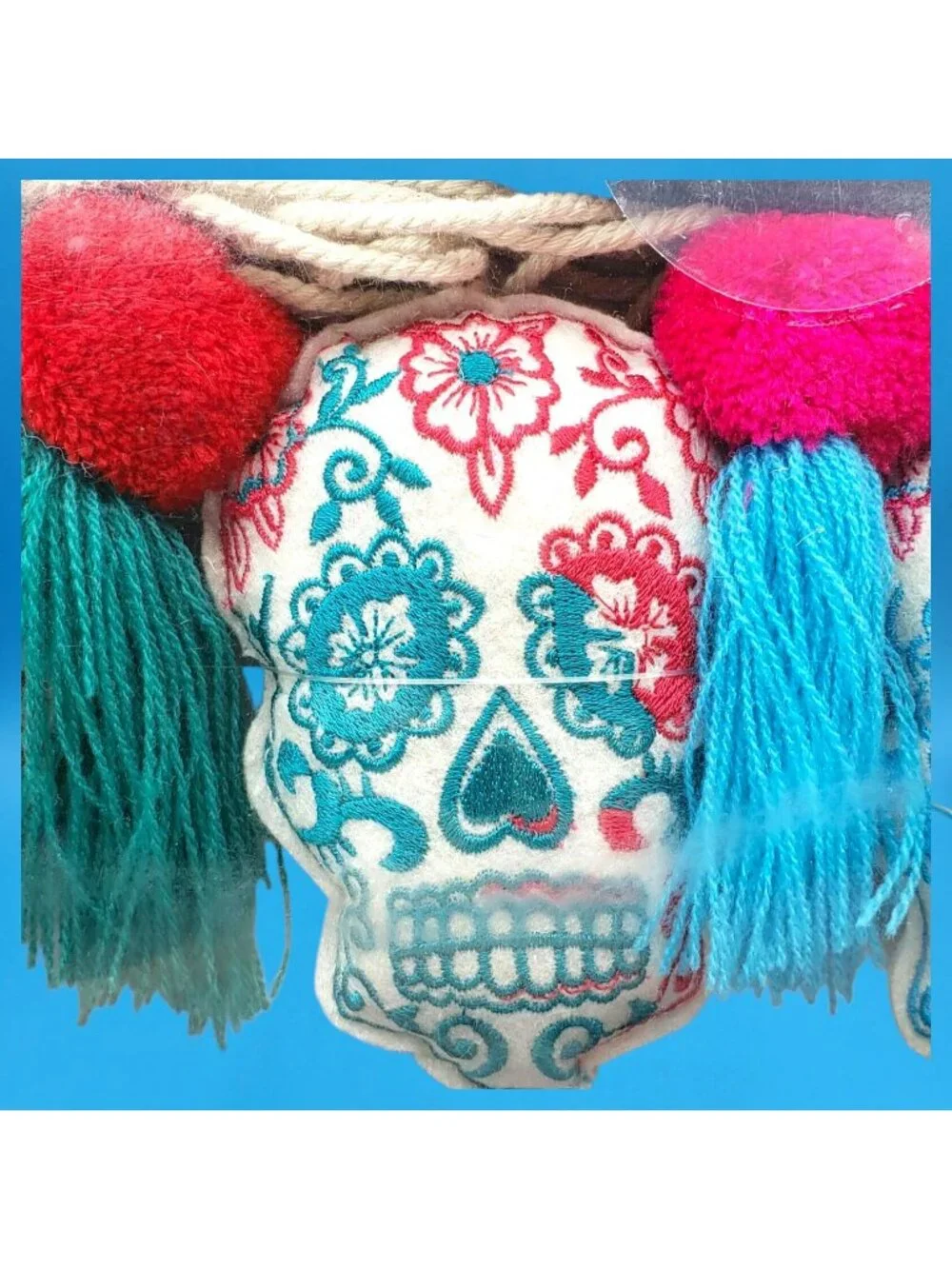 Sugar Skull Garland Day of the Dead Poms Poms Tassels Halloween Banner 7ft